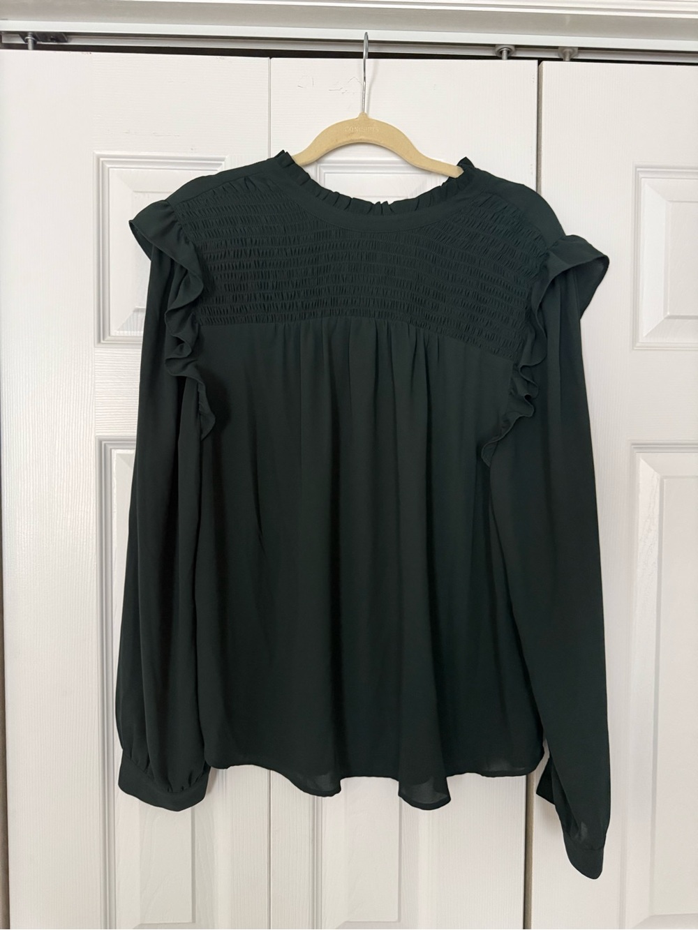 Loft Women's Dark Green Long-Sleeve Ruffle Blouse